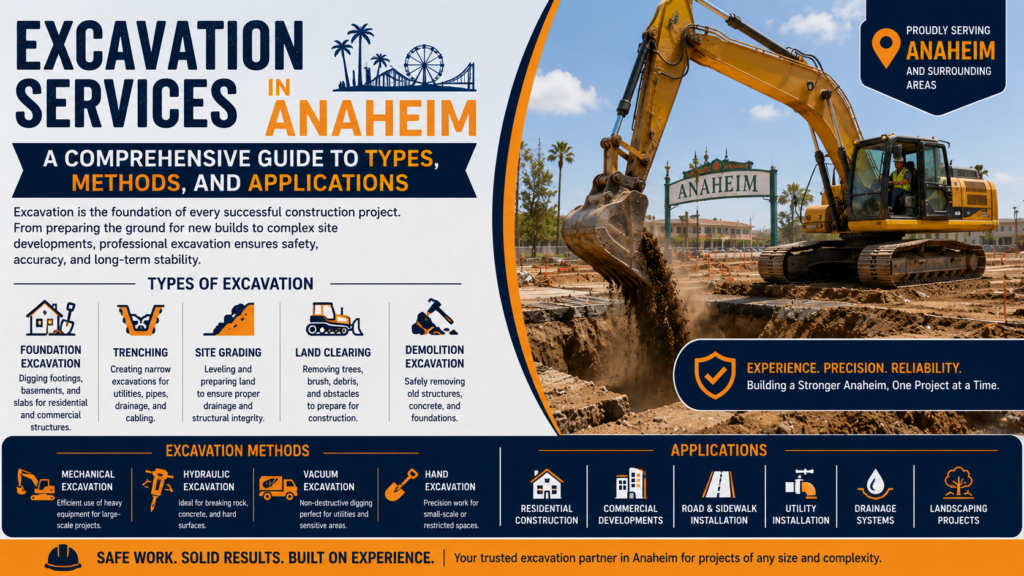 Excavation Services in Anaheim: A Comprehensive Guide to Types, Methods, and Applications